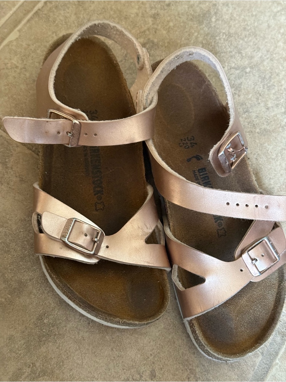Birkenstock Metallic Rose Gold Leather Sandals